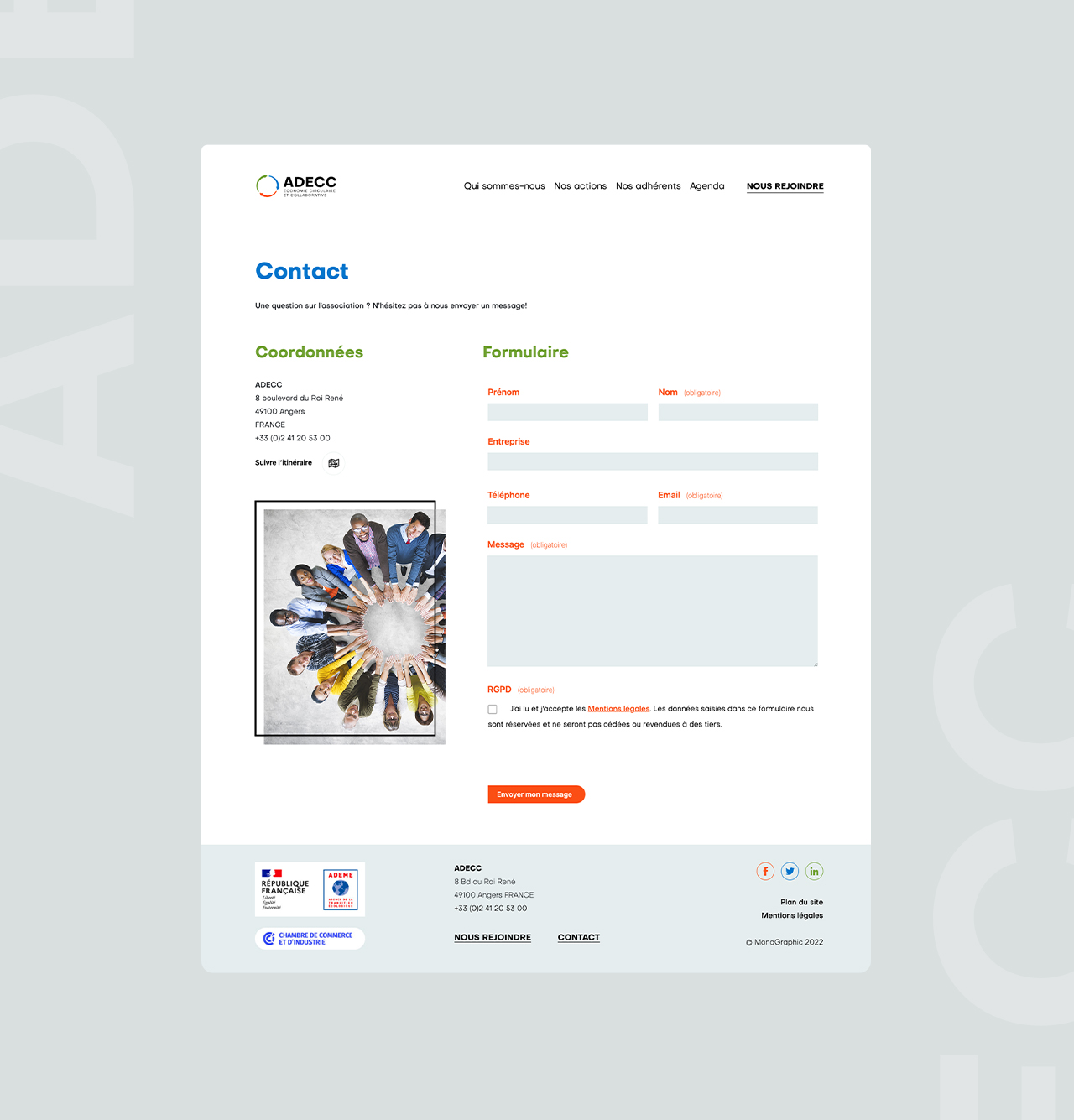 Page contact du site web ADECC
