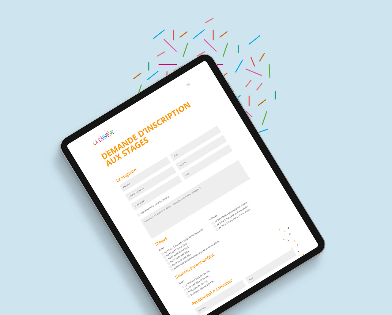 Version tablette du site web La Carrière École des Arts du Cirque