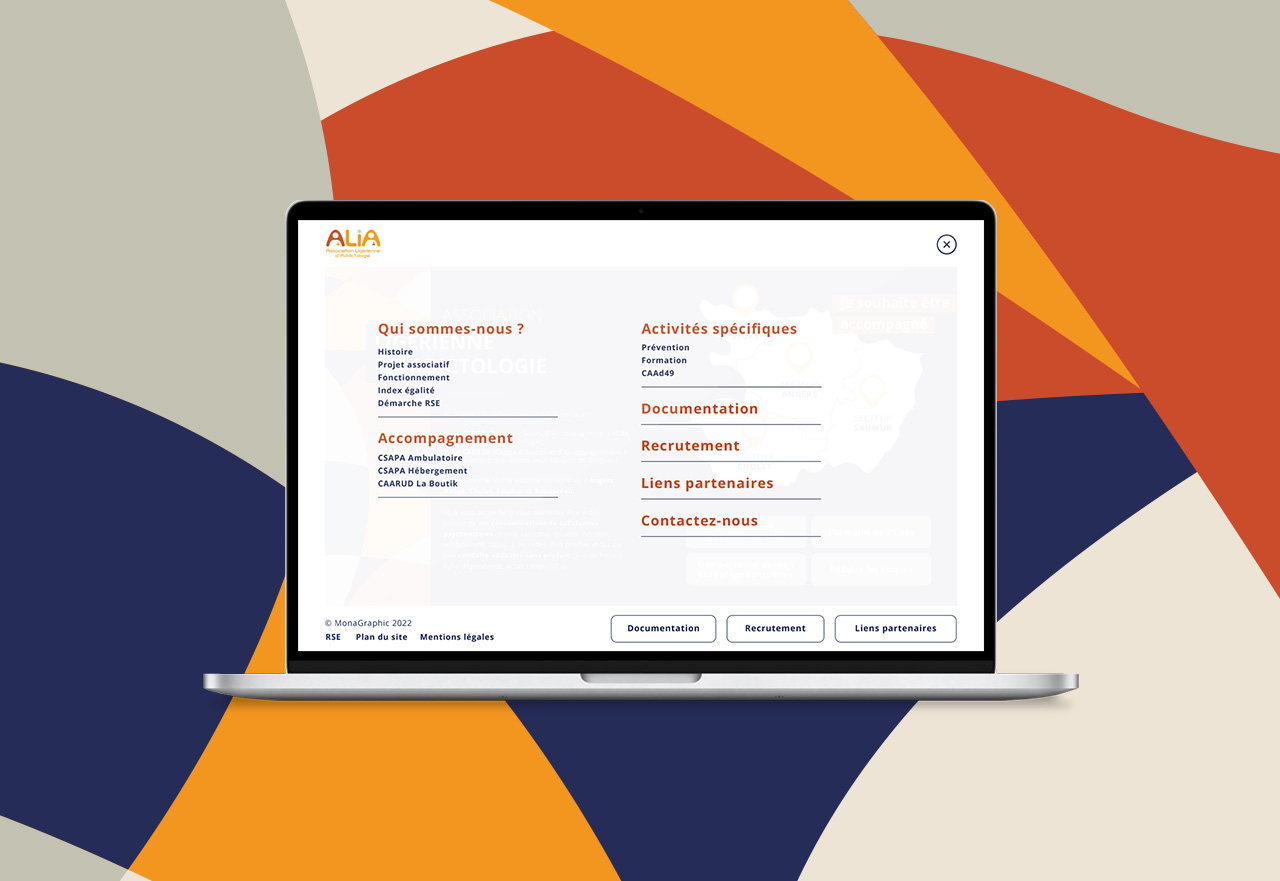 Menu ouvert du site web Alia 49