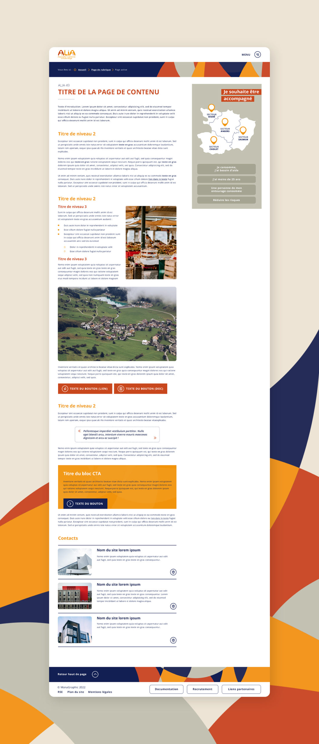 Présentation des pages internes du site web Alia 49